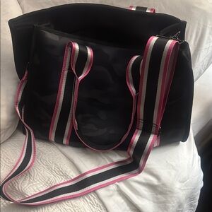 Stylish Black Camouflage Tote Bag with Pink Accents